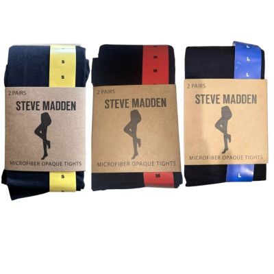STEVE MADDEN Women'S Microfiber Opaque Black Tights 2 Pairs Size S, M, L NEW